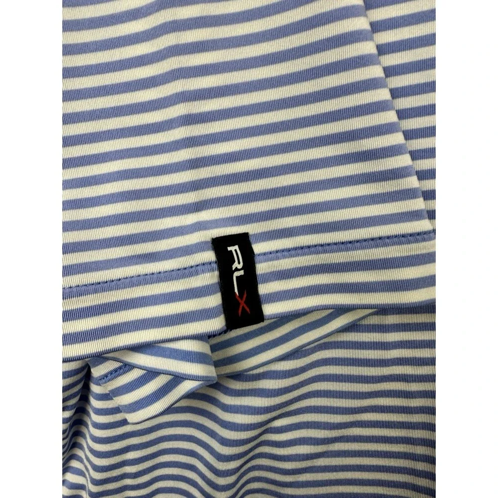 RLX Ralph Lauren Polo Golf Shirt Men Large Blue White Striped Performance Golfer